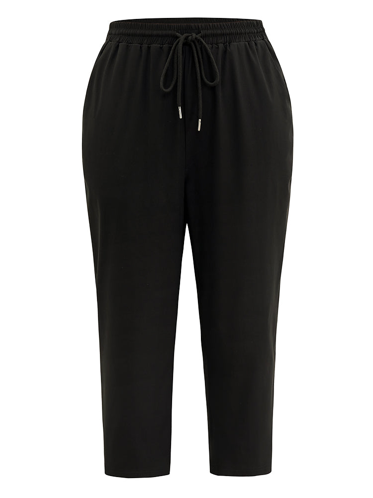 Solid Drawstring Pocket Elastic Waist Pants