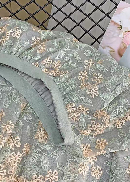 Green Casual Embroidered Straight Fall Skirts