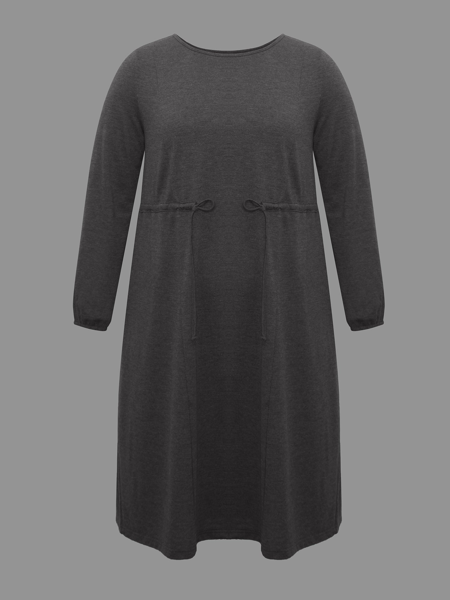 Elastic Waist Tie Round Neck Knit Midi Dress