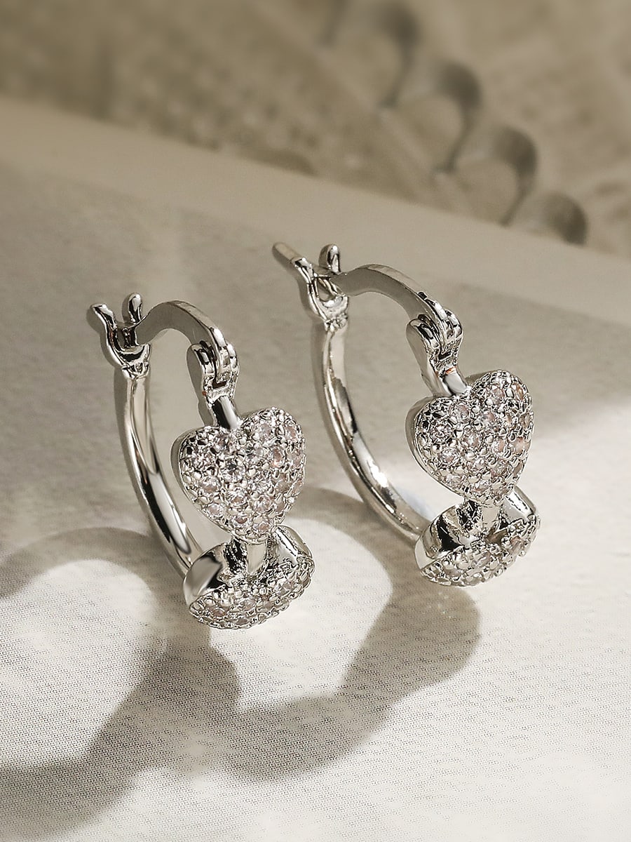 Cubic Zirconia Hearts Hoop Earrings