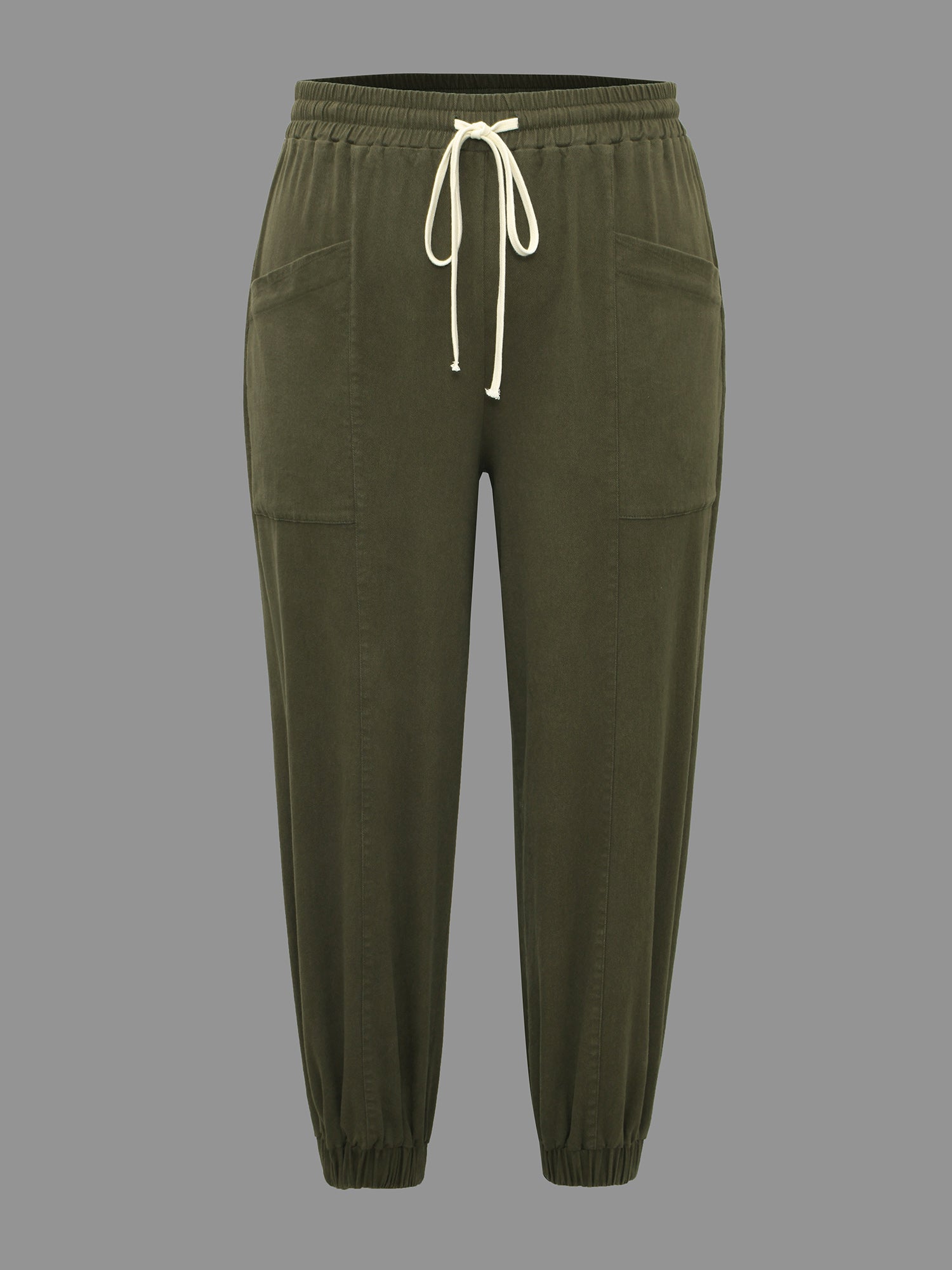 Solid Drawstring Patch Pocket Carrot Pants