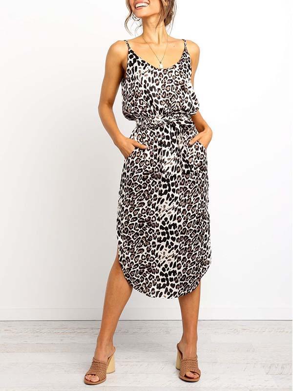Leopard Slit Dress With Pocket