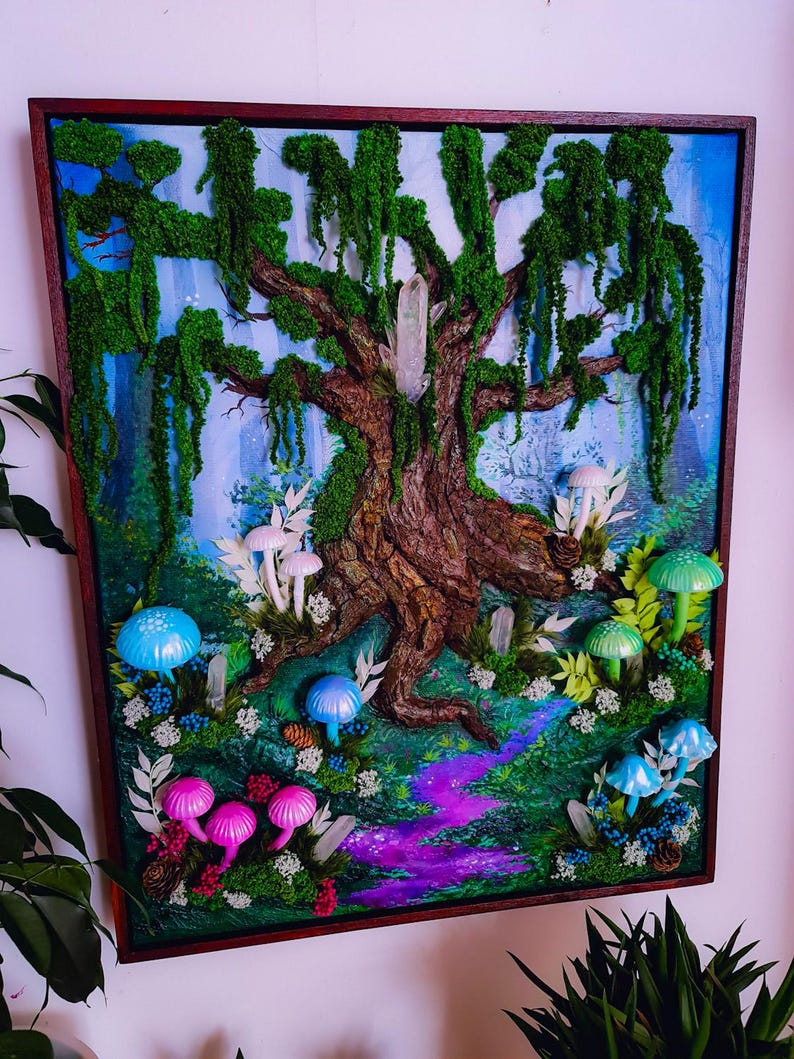 3D LED Mushroom Painting: Wireless Rechargeable Fantasy Art Lamp