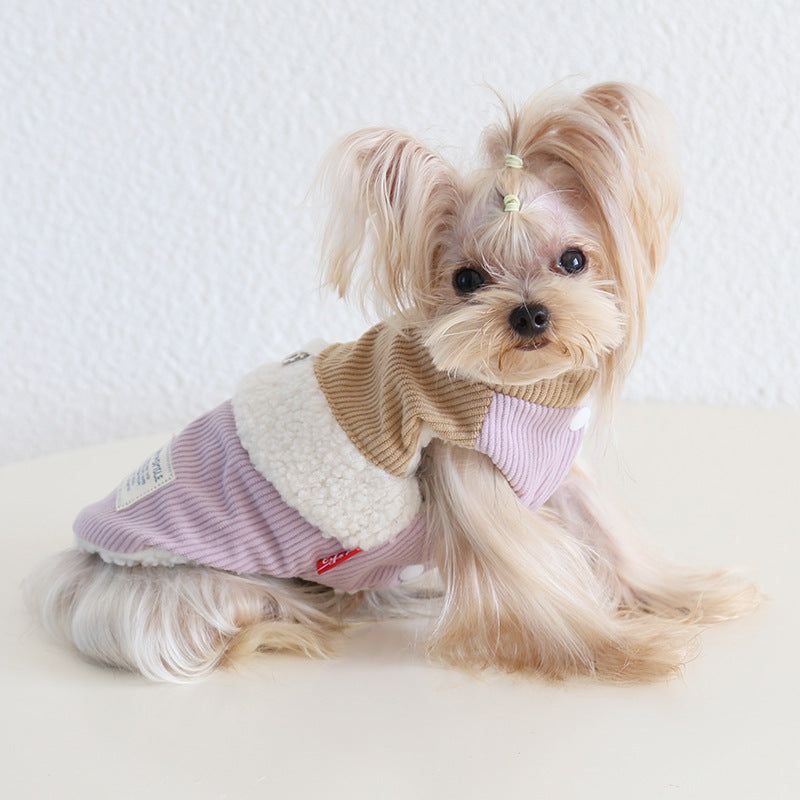 Corduroy Color Block Dog Harness Jacket Vest