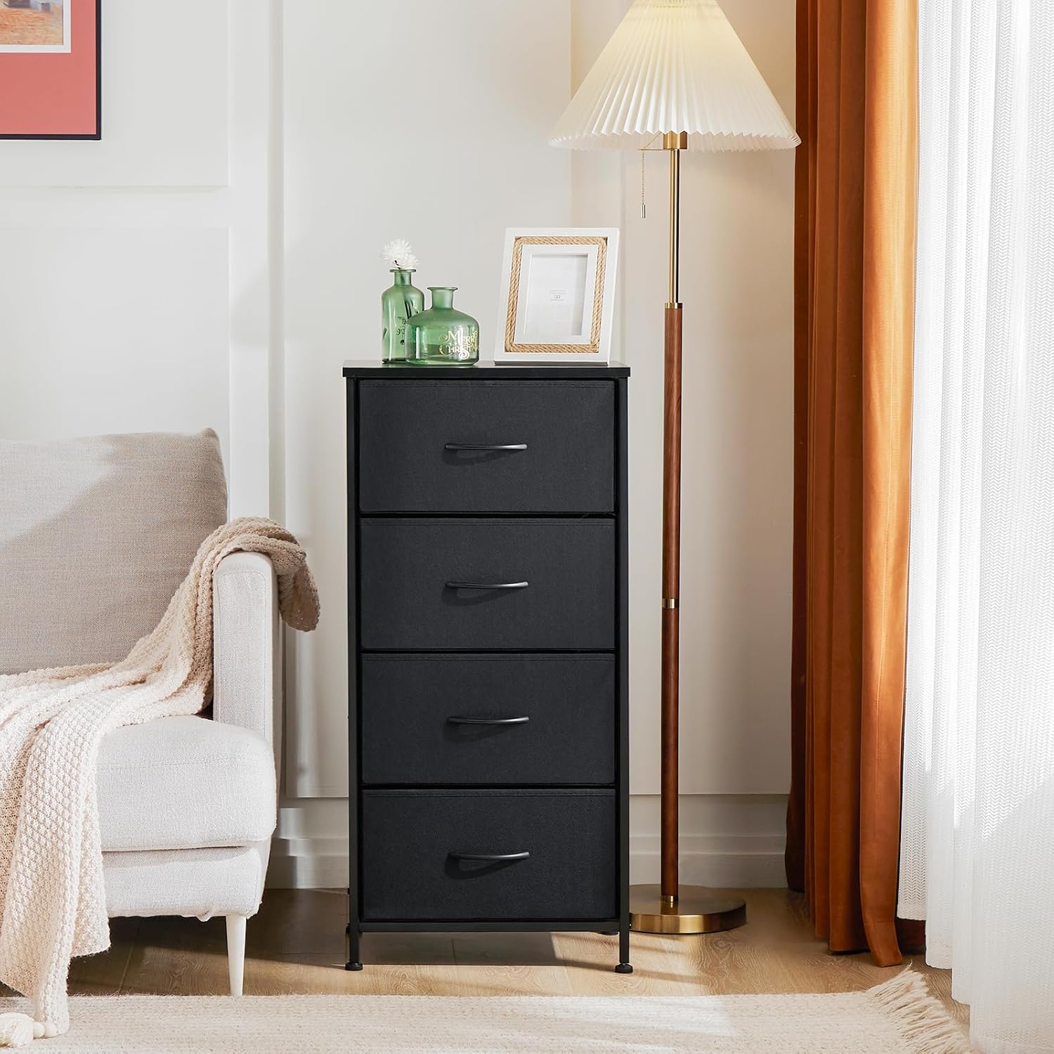 Nightstand Small Bedroom Dresser with 4 Fabric Drawers