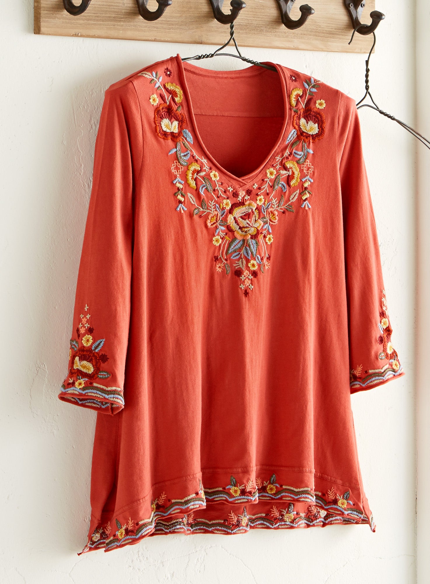 Vintage Bouquet Embroidered 3/4-sleeve Top