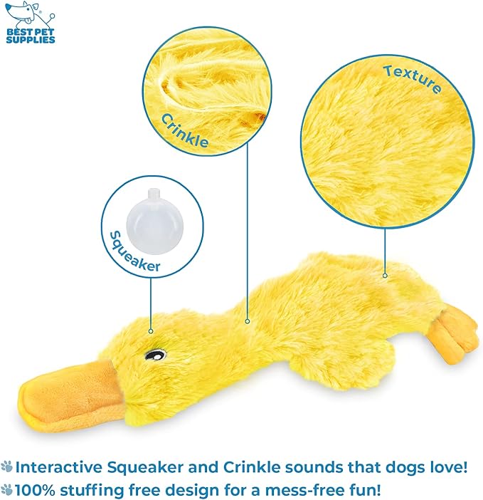 Best Pet Supplies Crinkle Dog Toy for Small Medium Large Breeds, Cute Unstuffed Duck with Soft Squeaker, Fun for Indoor Puppies and Senior Puppies, Plush Unstuffed