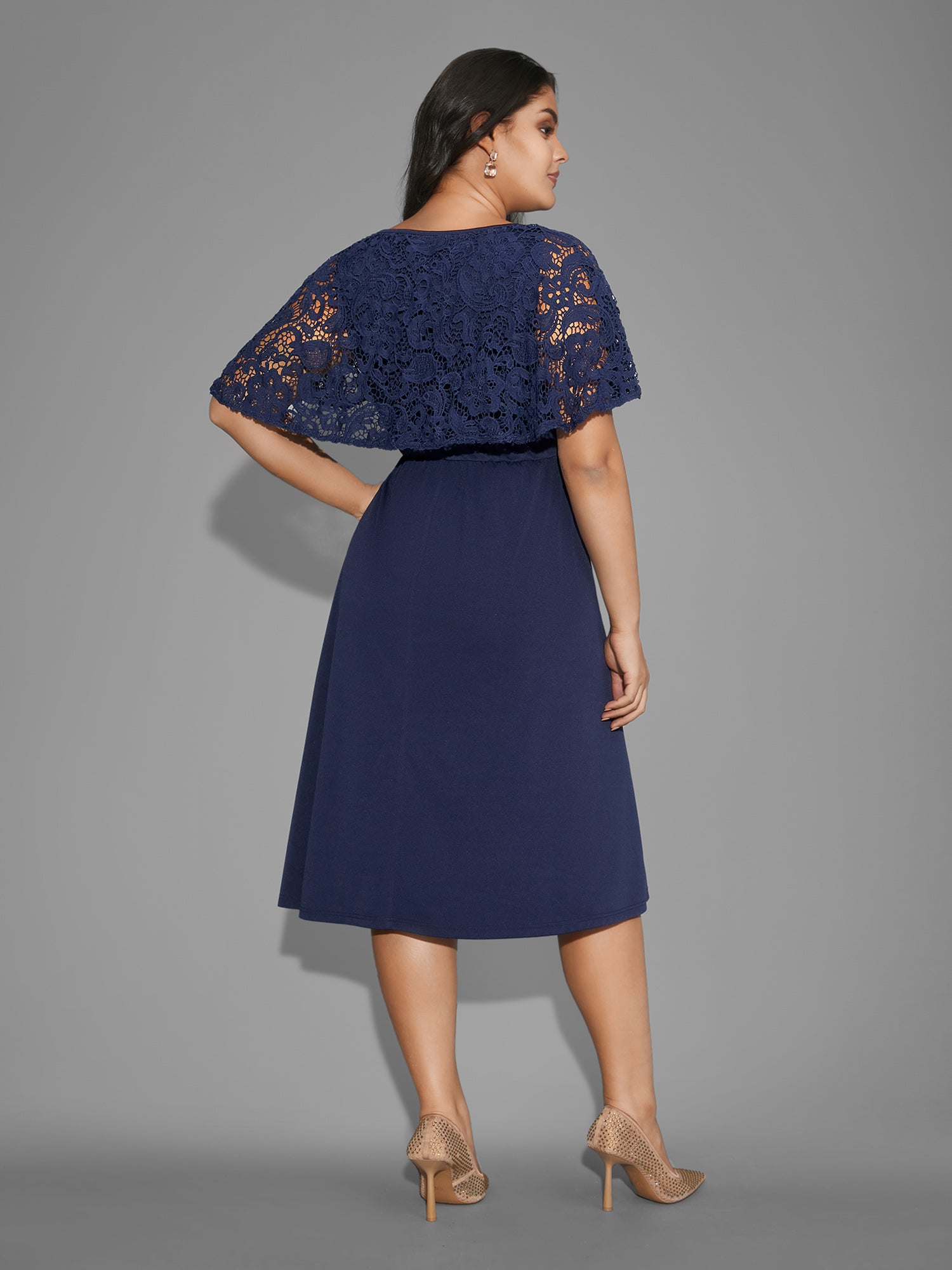 Tiered Lace Panel Elastic Waist Dress
