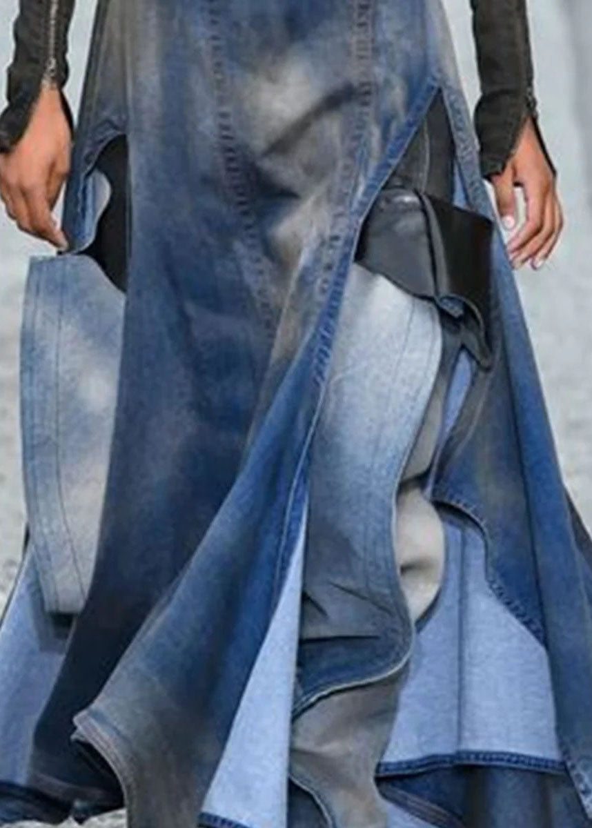 Blue Asymmetrical Patchwork Denim Skirts Summer