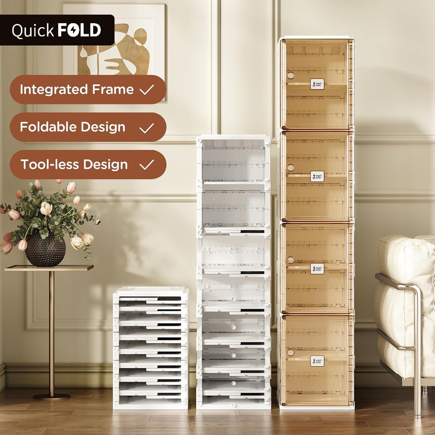 ANTBOX Shoe Organizer Storage Box, Portable Folding Shoe Rack For Closet With Magnetic Clear Door