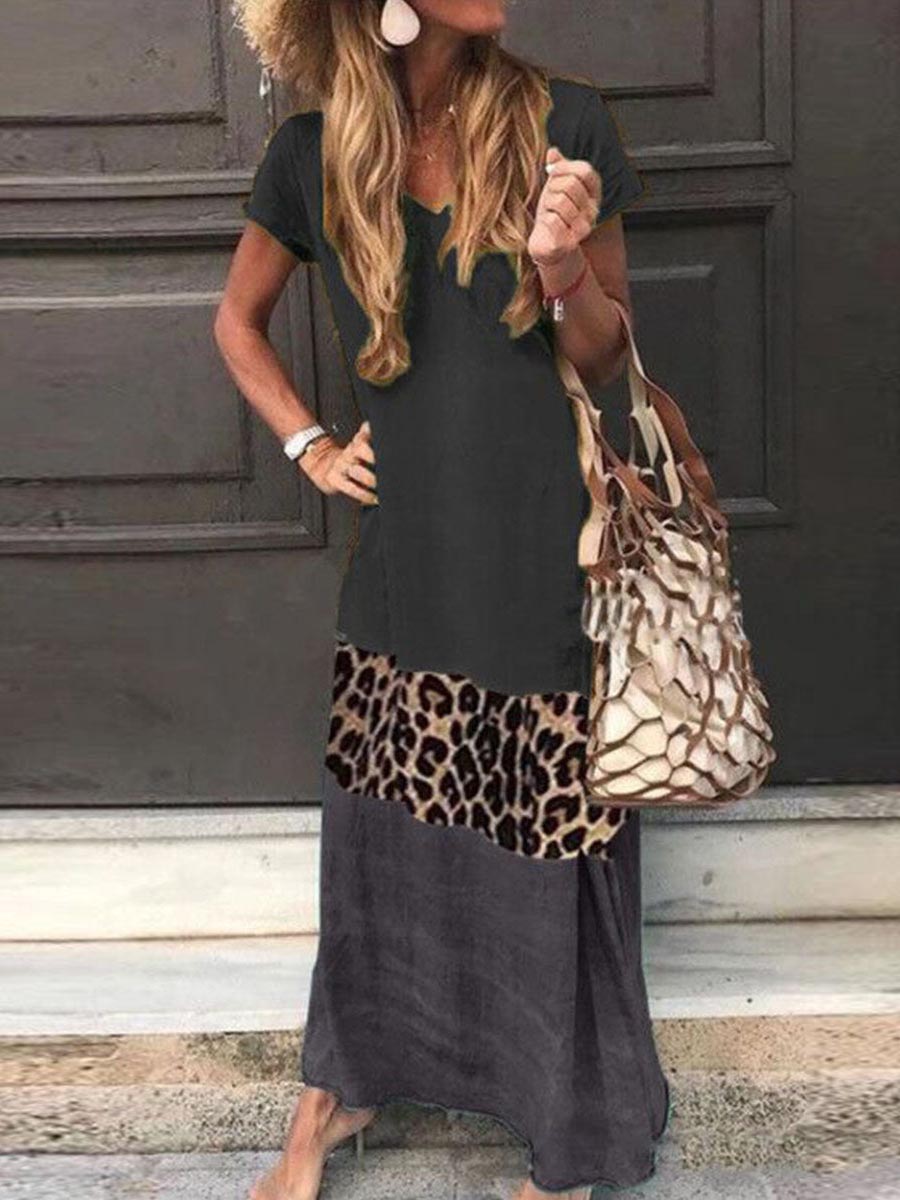 Fashion Sweet Print Patchwork V Neck Printed Dress Dresses(4 Colors)