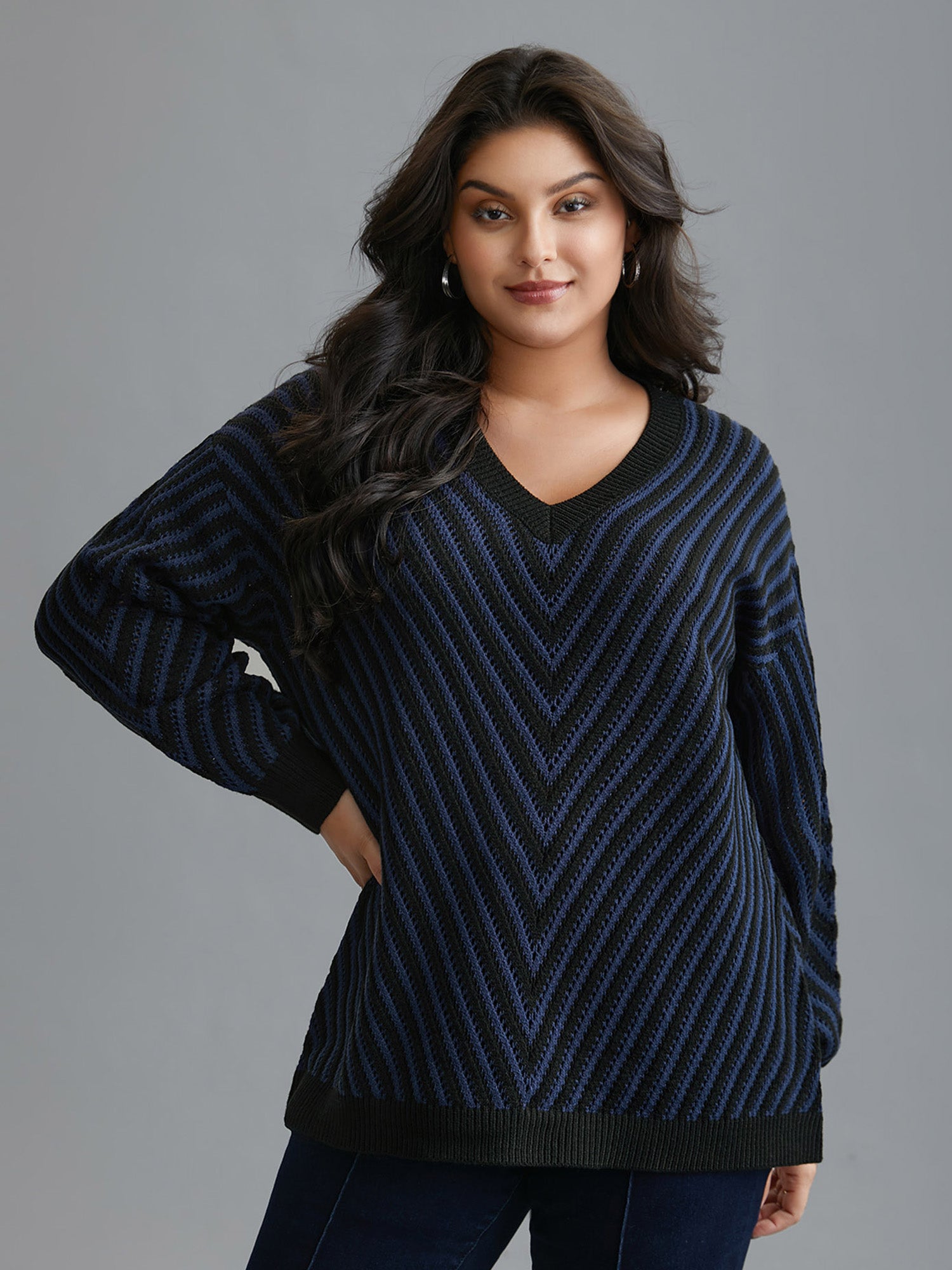 Textured Drop Shoulder V-Neck Pullover