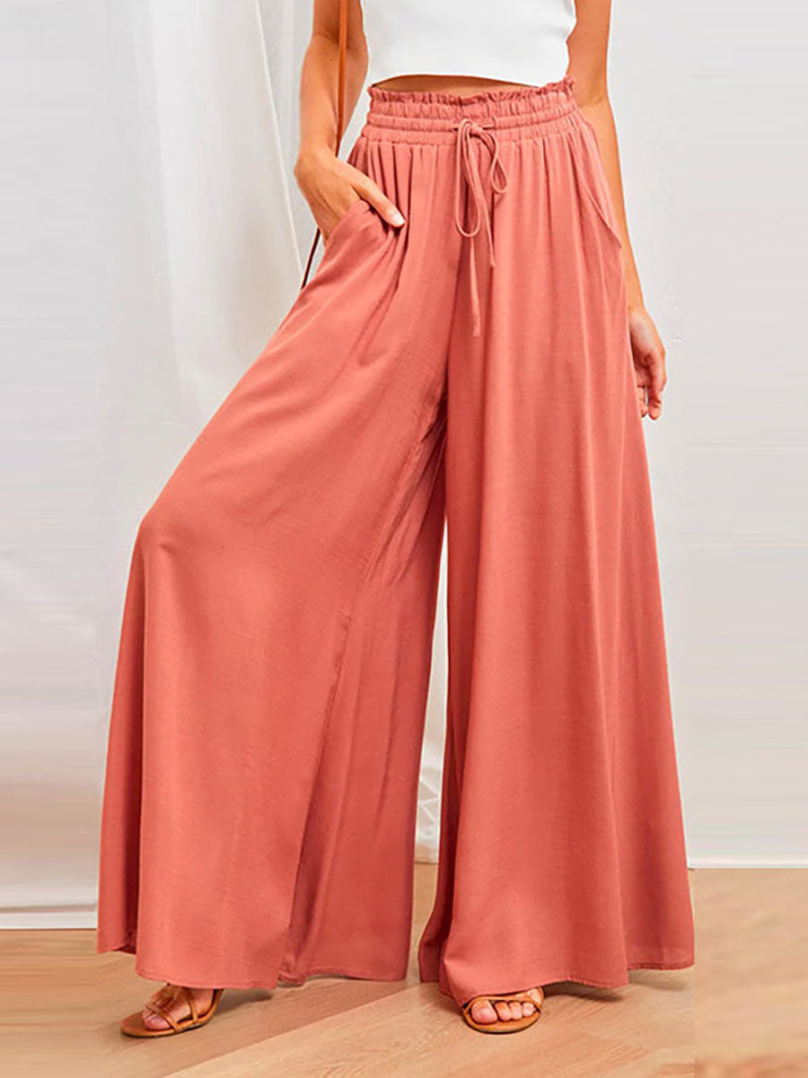 Drawstring Elastic Waist Wide Leg Baggy Pants(5 Colors )