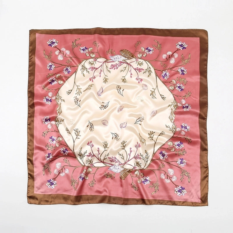 Women's Basic Lady Minimalist Flower Satin Printing Silk Scarf