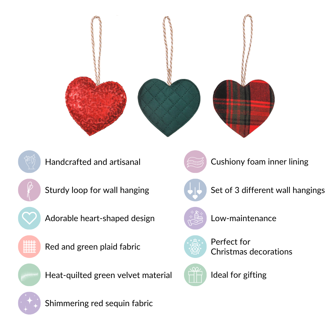 Hearts Wall Hanging Ornaments Set of 3