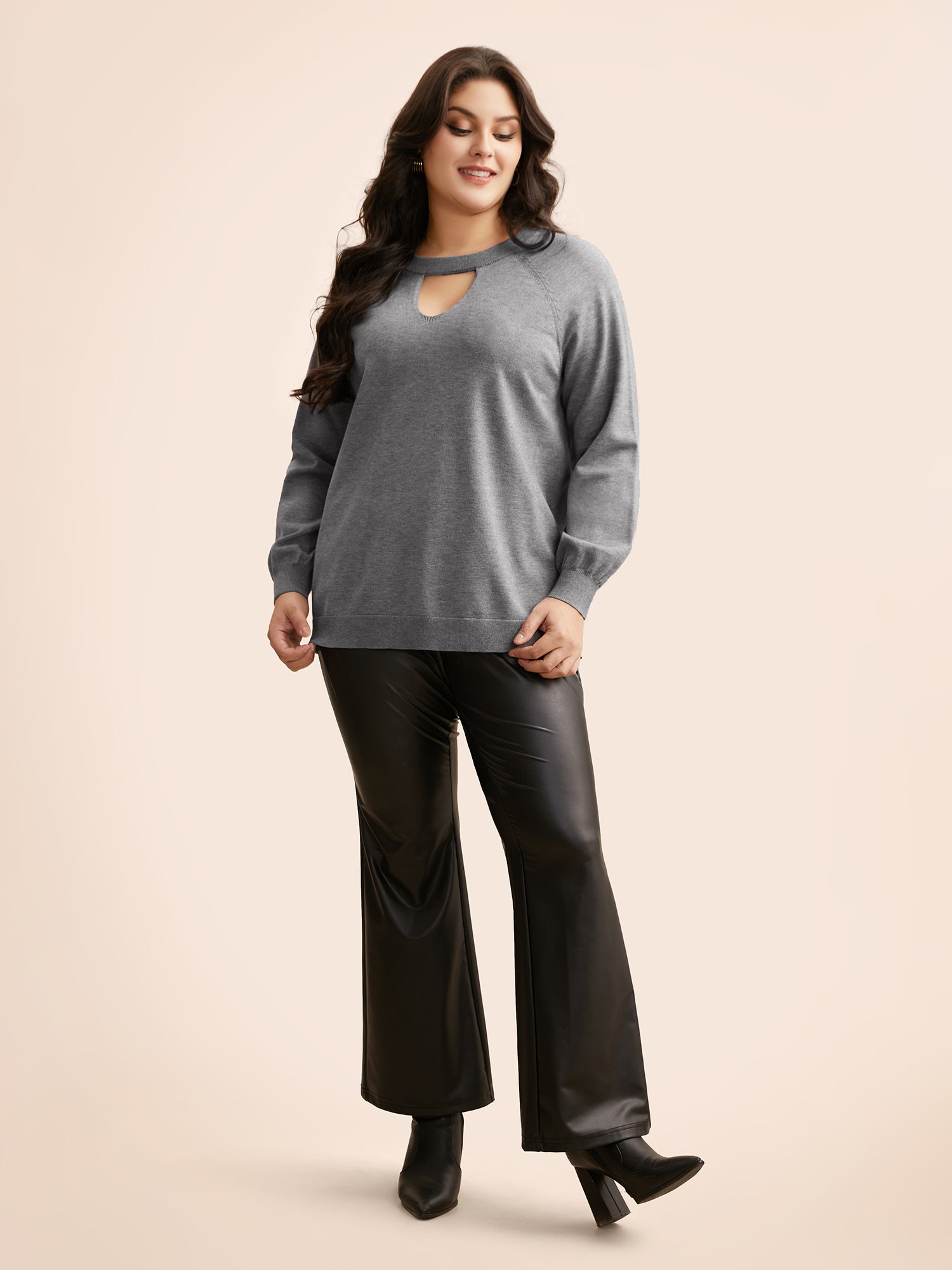 Plain Keyhole Puff Sleeve Pullover