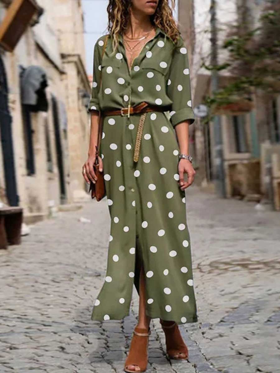 Polka Dot Maxi Shirt Dress