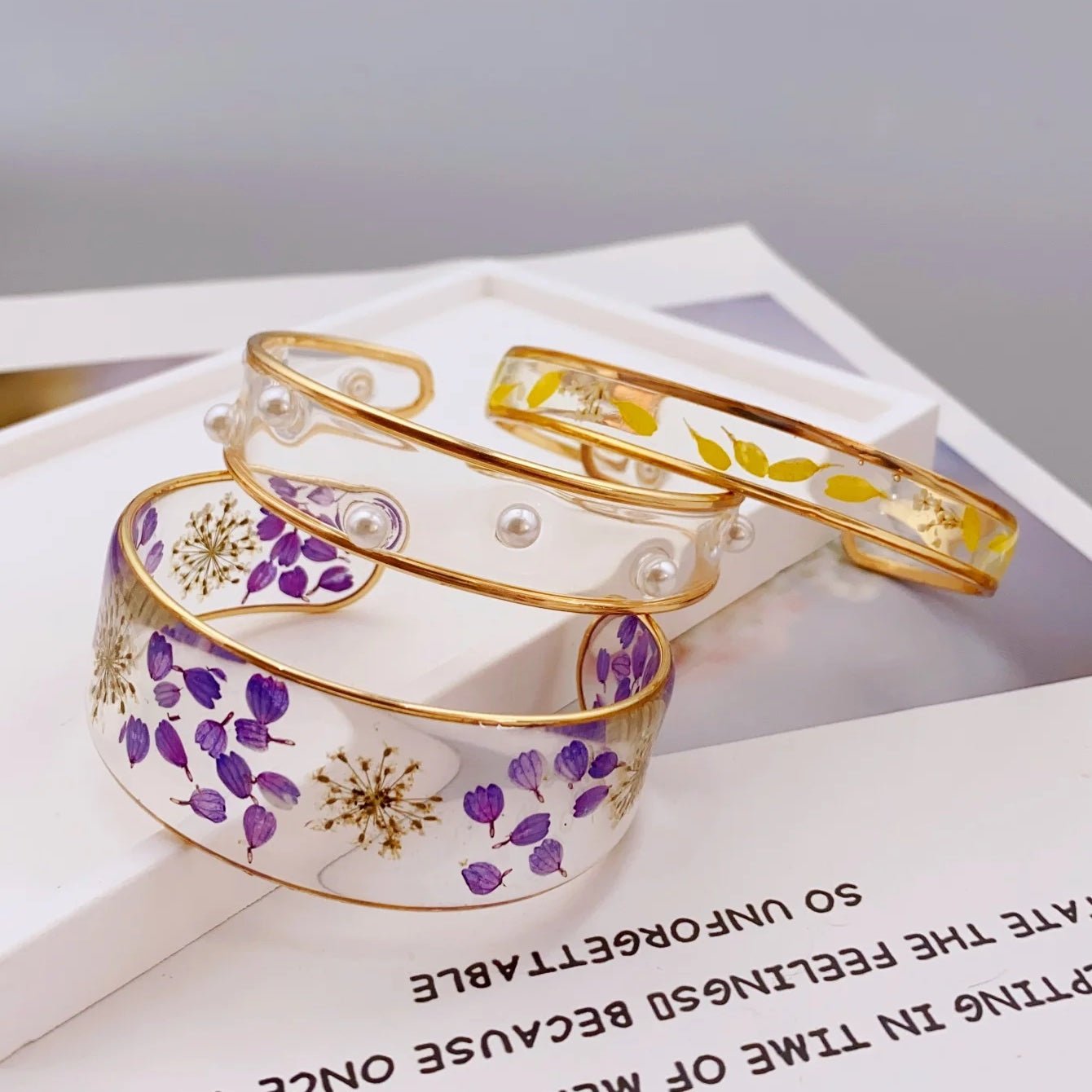 Transparent Floral Feminine Bangle Bracelets