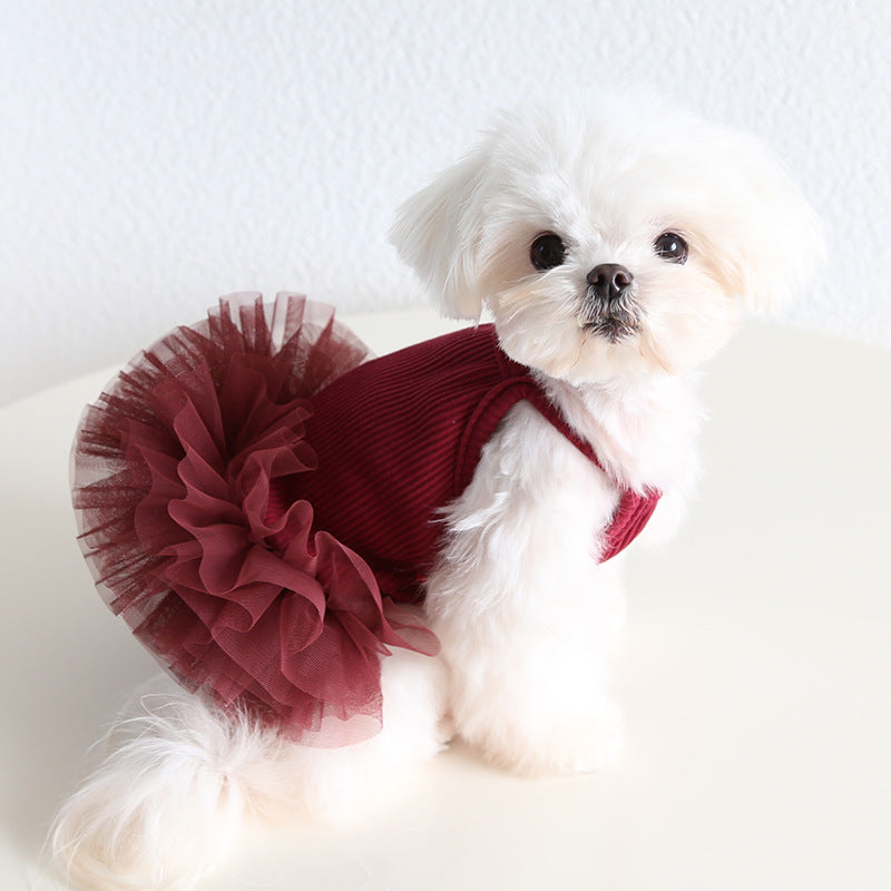 Multi-color Cotton Dog Cat Lace Dress