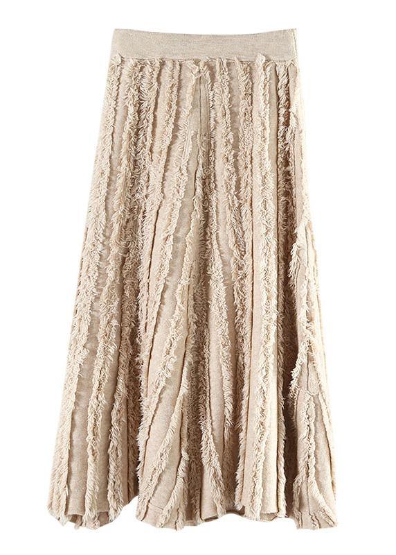 nude cotton skirt tassel elastic waist spring skirt