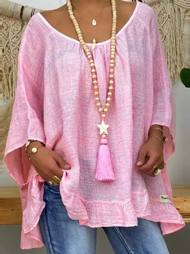 Casual Cotton And Linen Shift Blouse