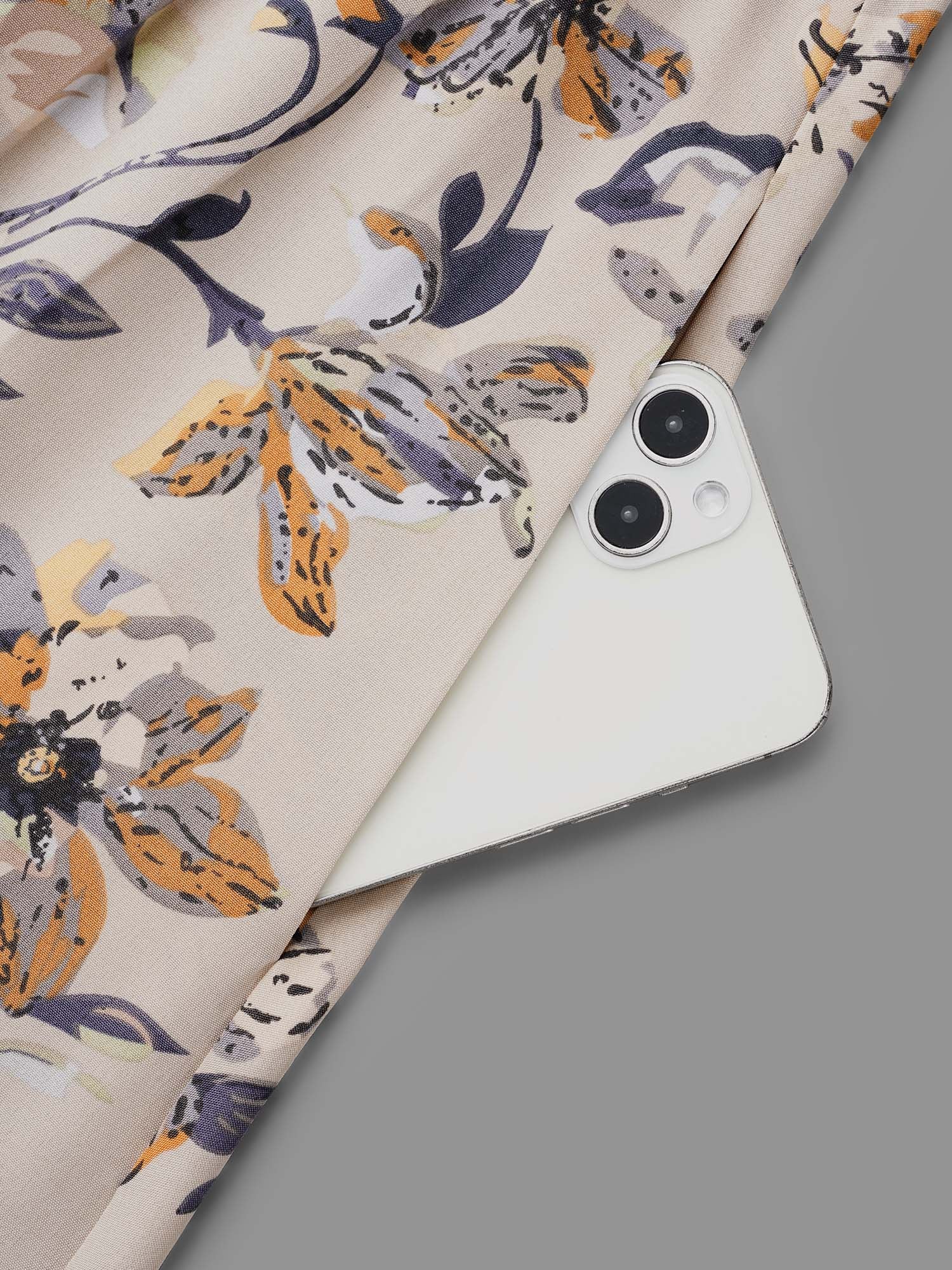 Floral Stretchy Waist-Cinched Pocket Dress