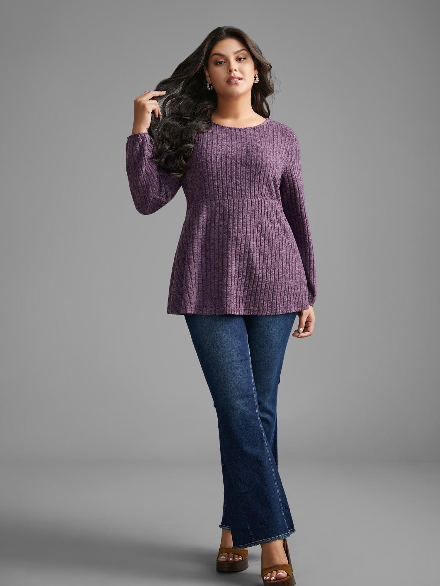 Round Neck Rib Knit Jersey Top