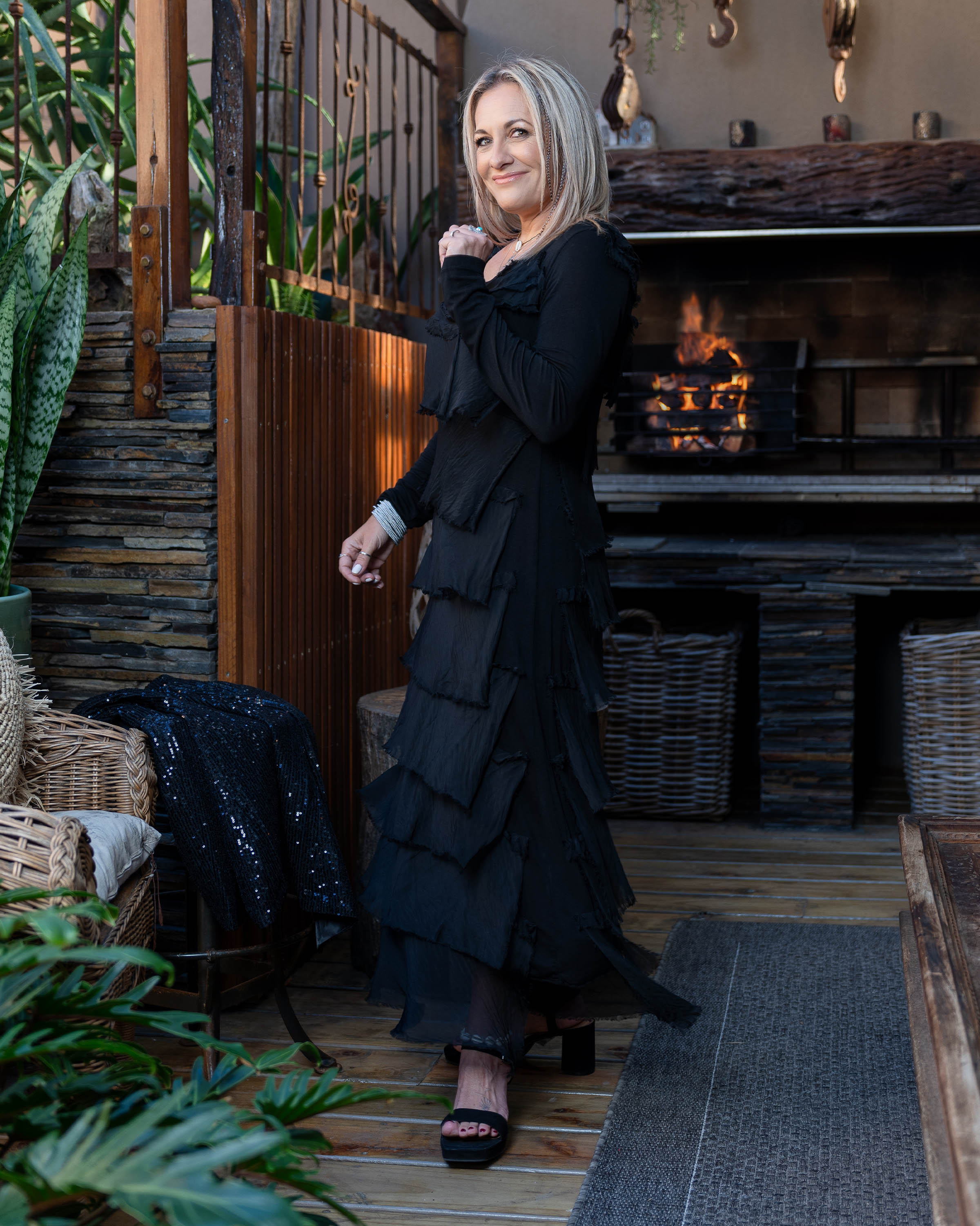 Whimsical Fringe Maxi Dress | Black