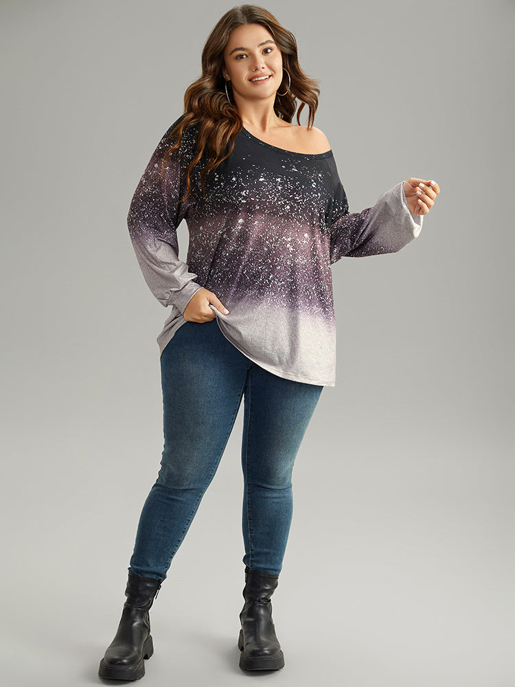 Ombre Raglan Sleeve Contrast T-shirt