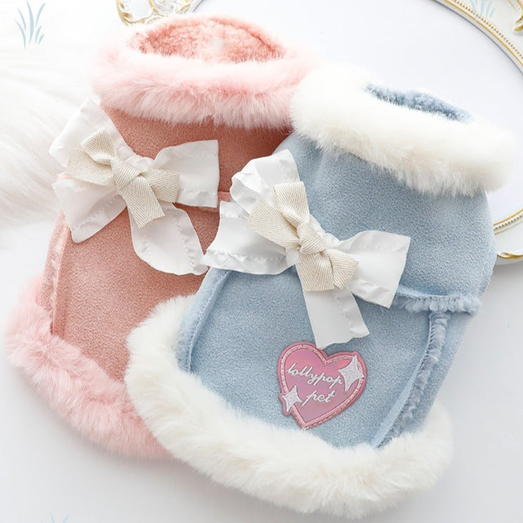 Suede Leather Fleece Collar Dog Jacket