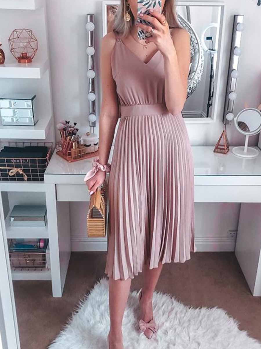 Sexy V-Neck Pleated Dress
