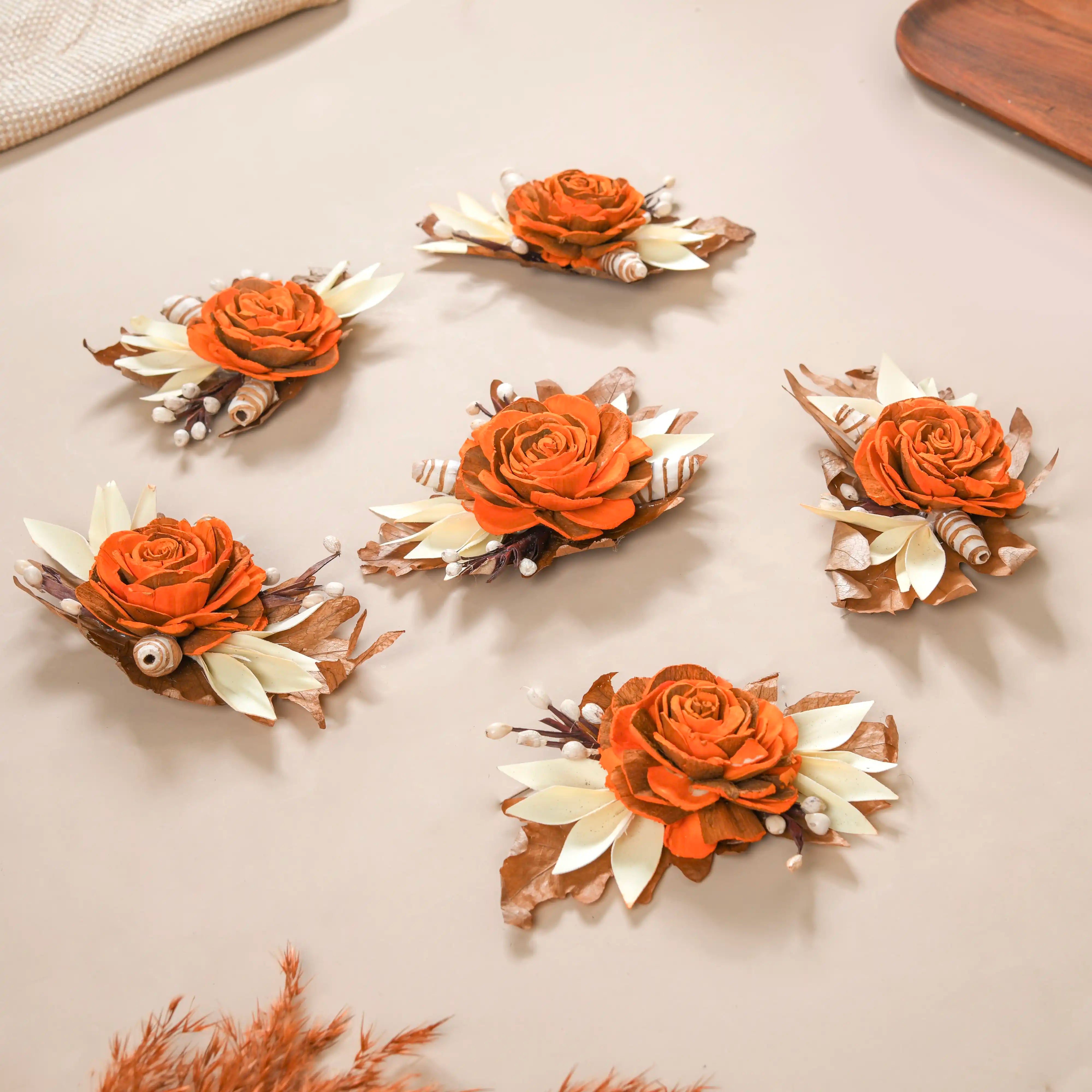 Autumn Orange Decorative Dried Flowers Set Of 6