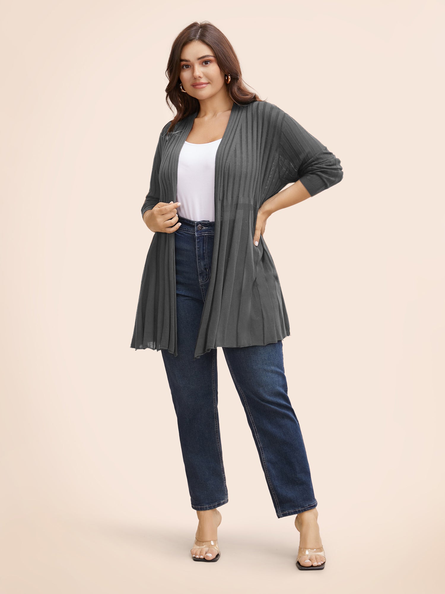 Plain Textured Kimono Collar Cardigan