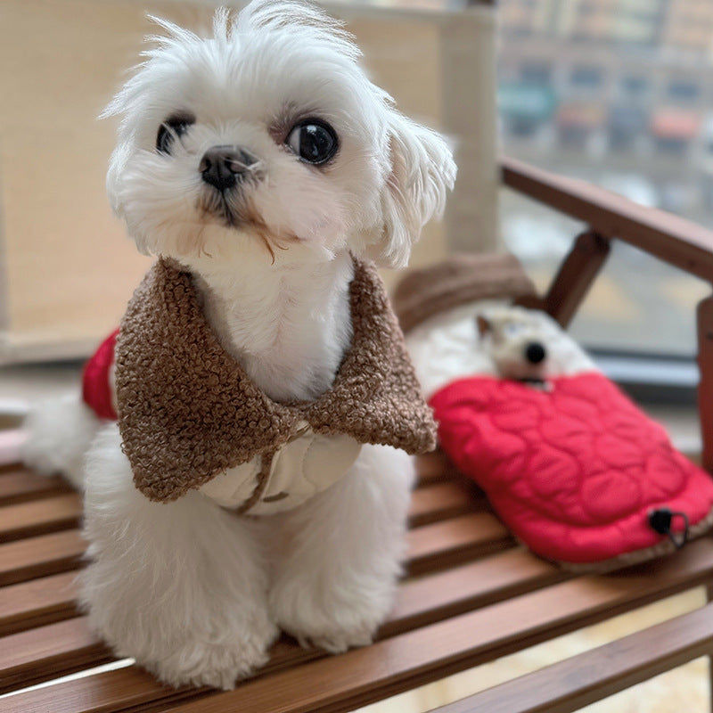 Color Block Dog Decor Fleece Dog Harness Jacket