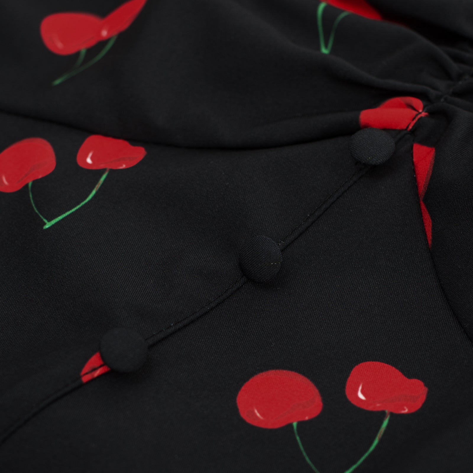 Vintage Strawberry Patterns Front Slit Dress Puffed Short Sleeve Sweetheart Neck Dress