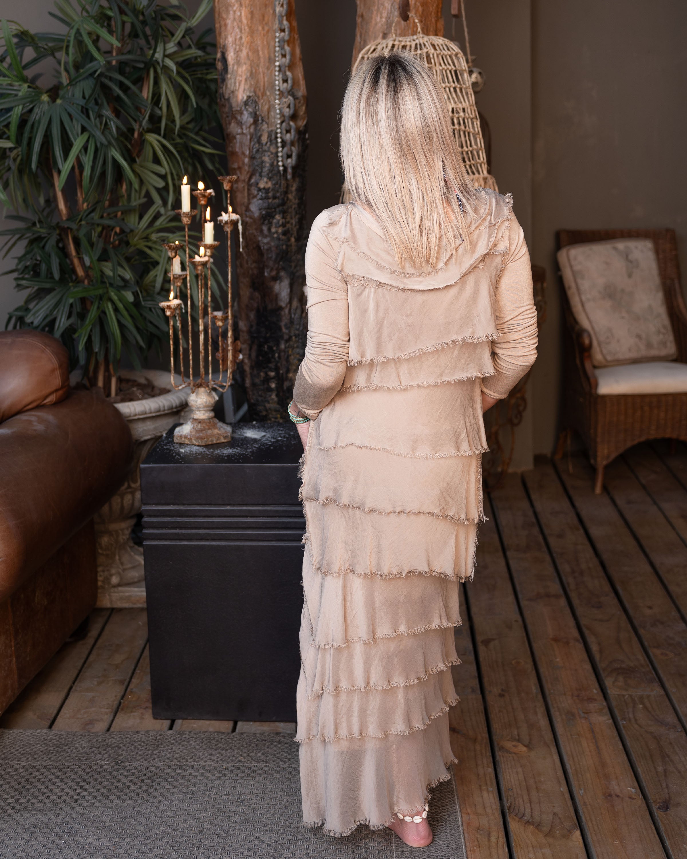 Whimsical Fringe Maxi Dress | Camel