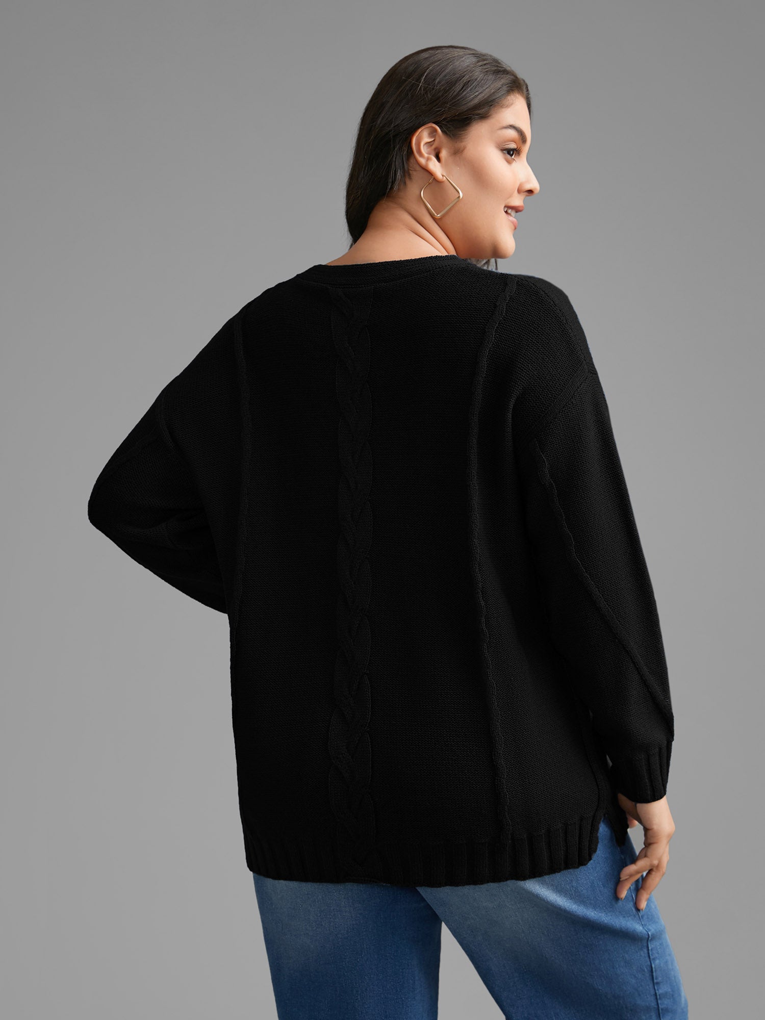 V Neck Cable Knit Texture Pullover