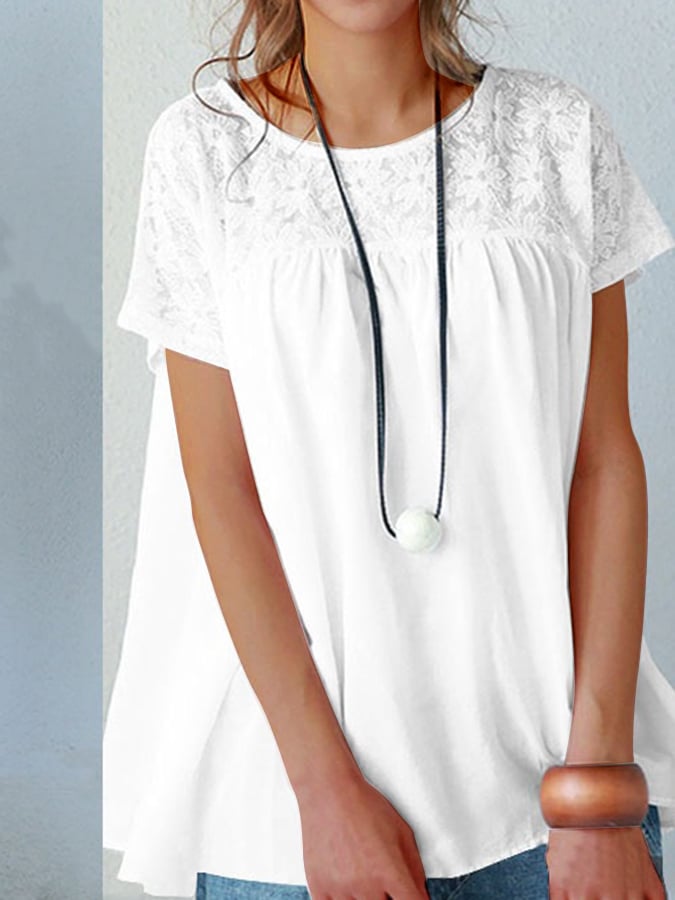 Casual Temperament All-Match Lace Stitching Loose Shirt