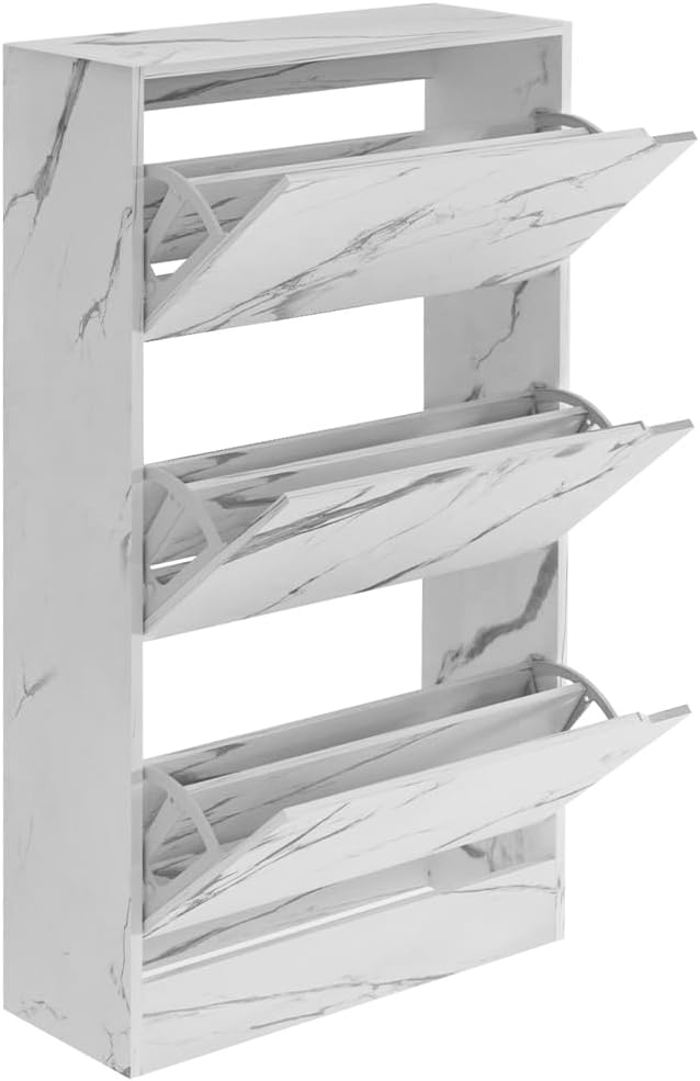 Wood Shoe Cabinet with 3 Doors, Shoe Cabinets, Retractable Handles, Double Depth, 63 x 24 x 115 cm