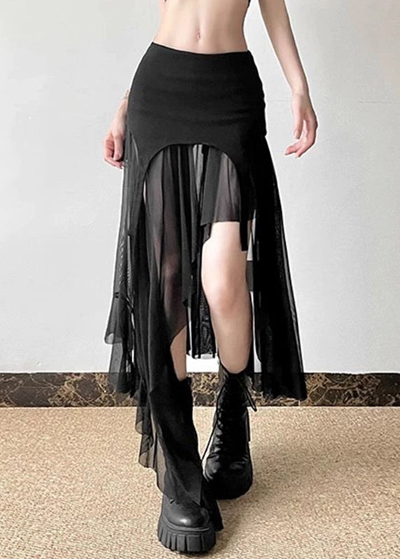 Fashion Khaki Asymmetrical Tulle Patchwork High Waist Maxi Skirts