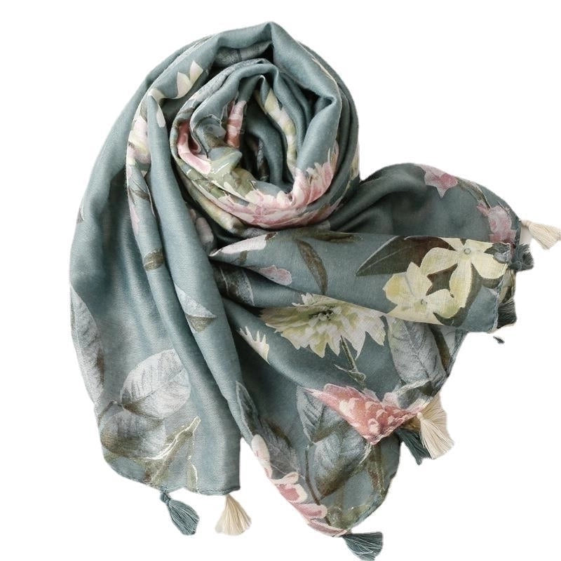 Women's Fashion Leaf Flower Polyester Silk Scarves