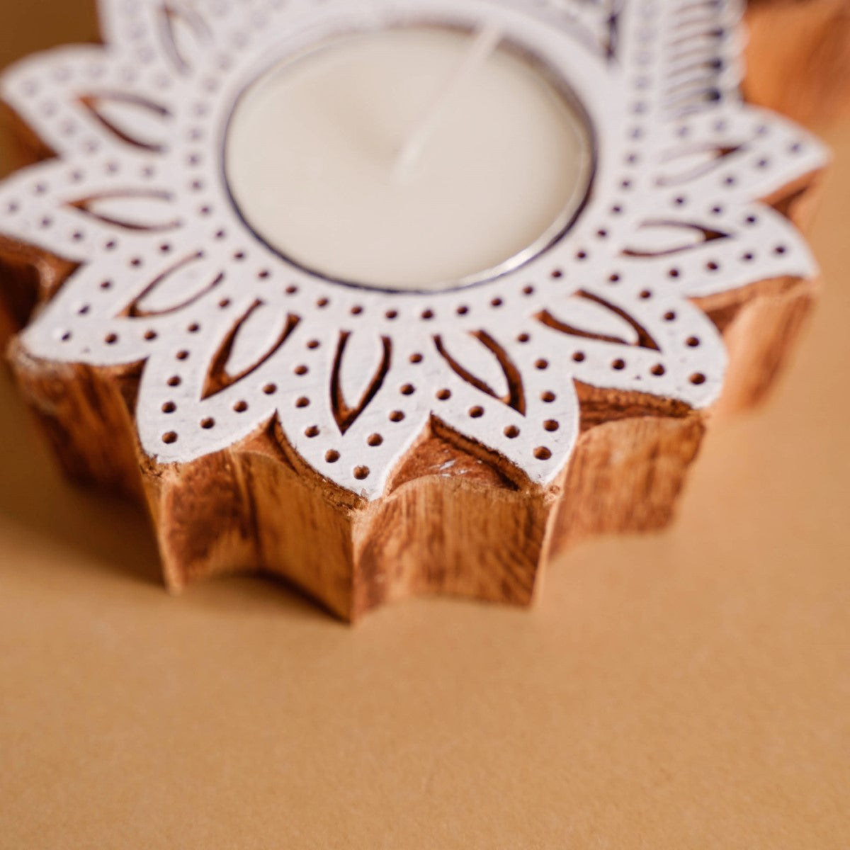 Floral Paisley Decorative Wooden Block Candle Holder Set Of 2