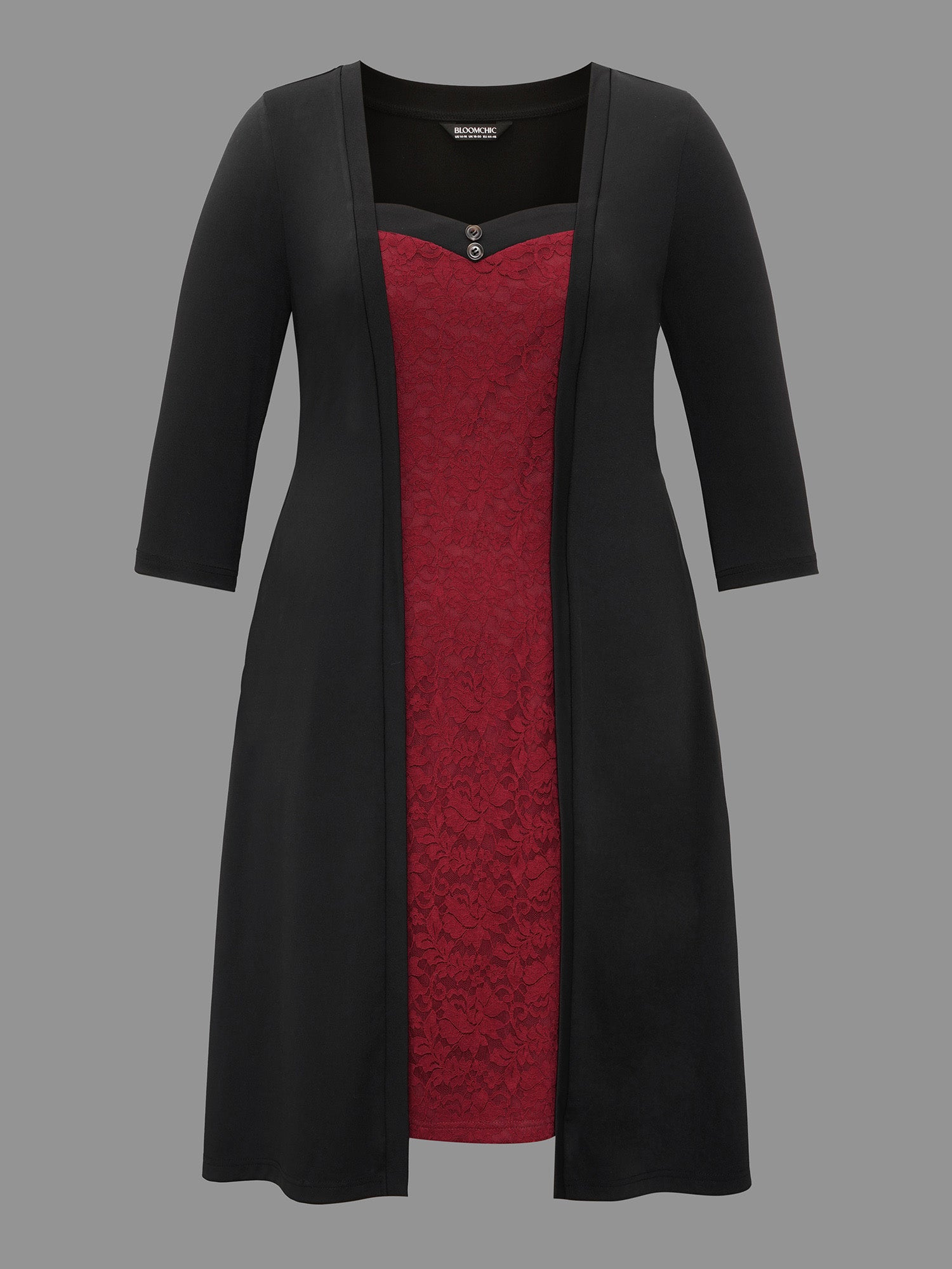 Lace Heart Neckline Pocket Midi Dress