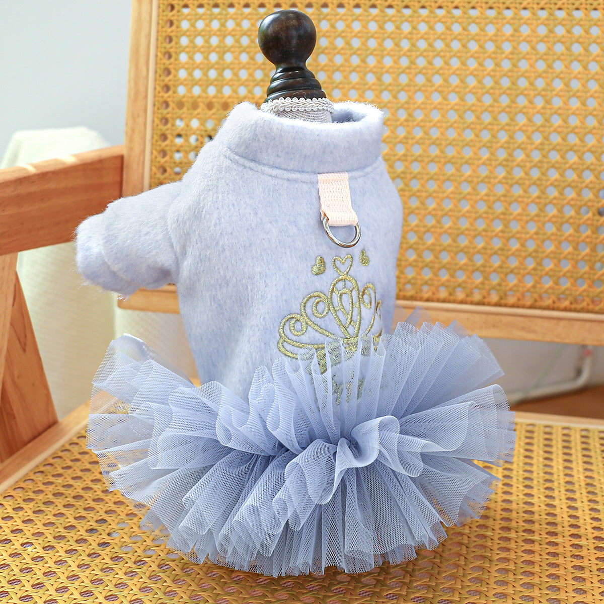 Crown Printed Warm Dog Lace Dress