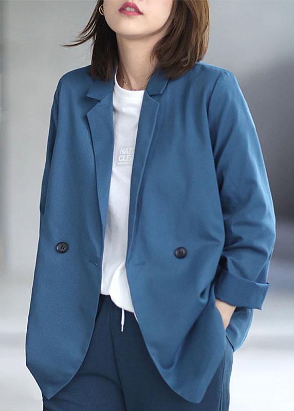 Loose Blue Casual PeterPan Collar Button Fall Coats Long sleeve