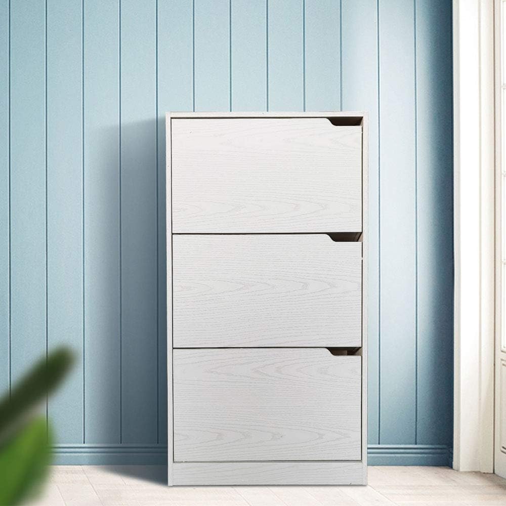 Wood Shoe Cabinet with 3 Doors, Shoe Cabinets, Retractable Handles, Double Depth, 63 x 24 x 115 cm