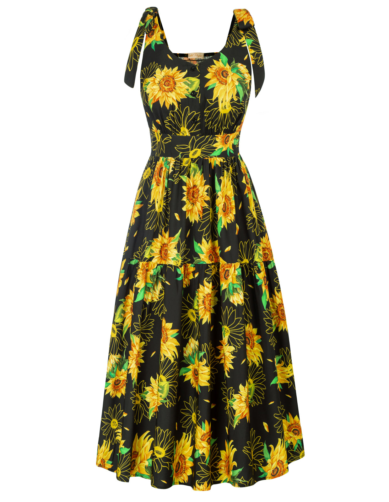 Floral Printed Tiered Midi Dress Sleeveless V-Neck Defined Waist A-Line Dress