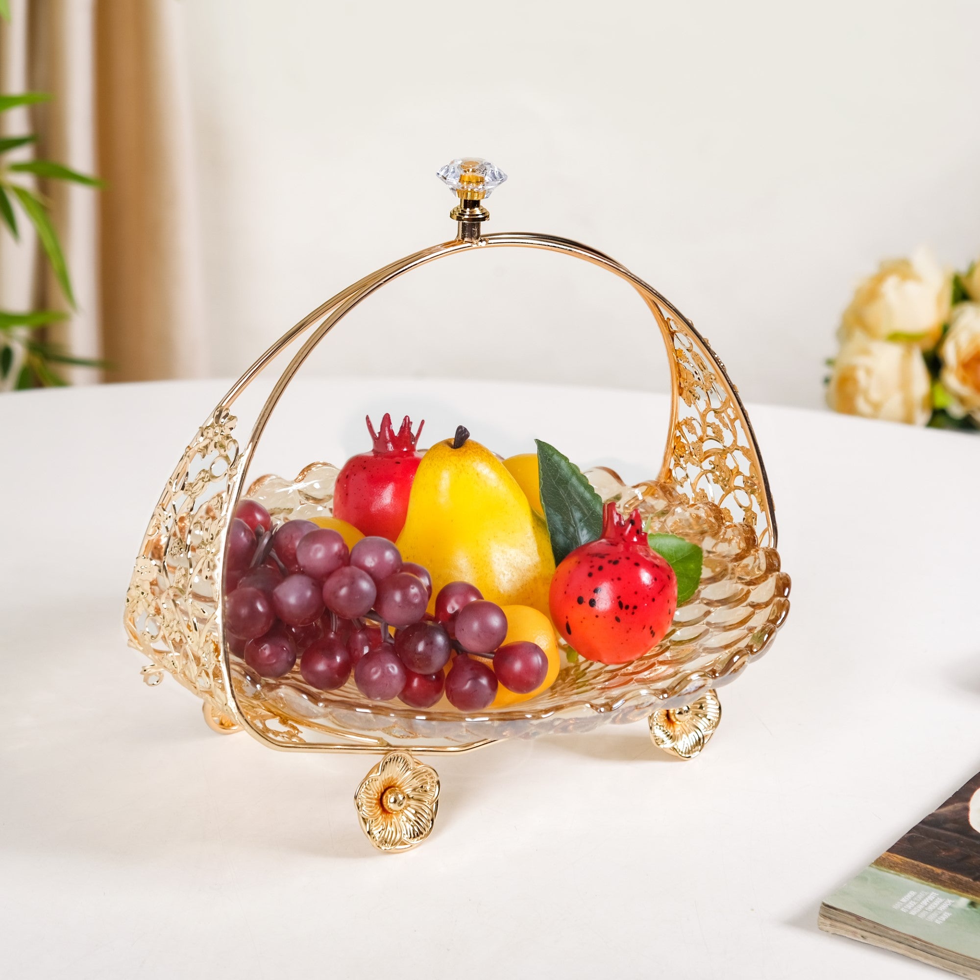 Vintage Floral Decorative Glass Bowl