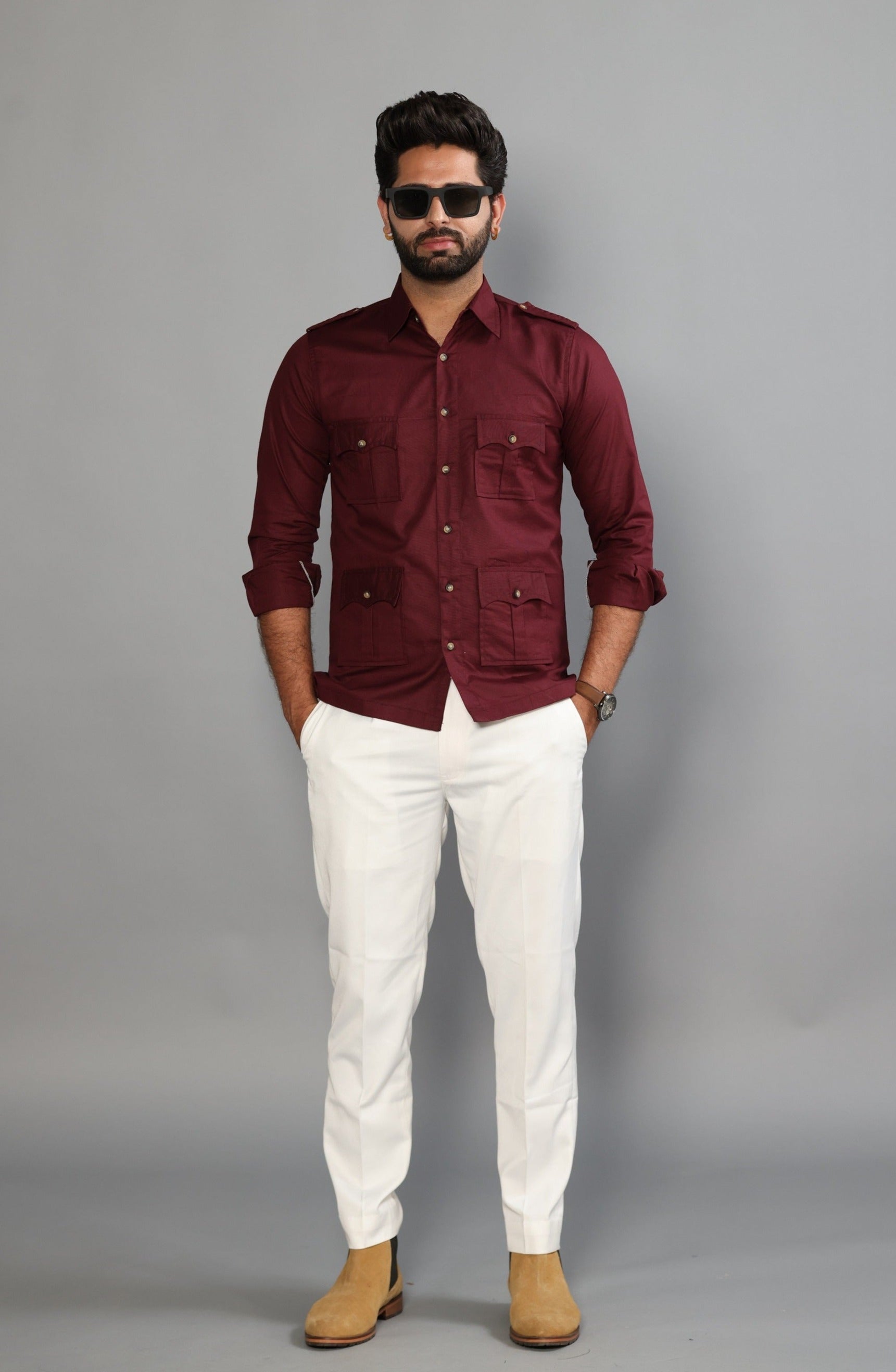 Maroon Turkish Linen Hunting Shirt