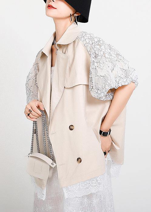 Chic Beige Peter Pan Collar Pockets Jacket Summer